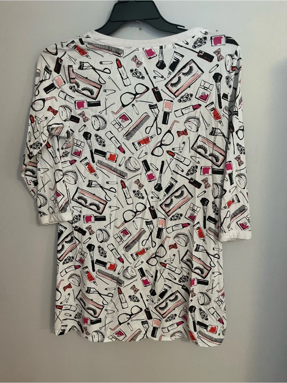 kate spade White Printed Long-Sleeve Shift Dress with Makeup Motif